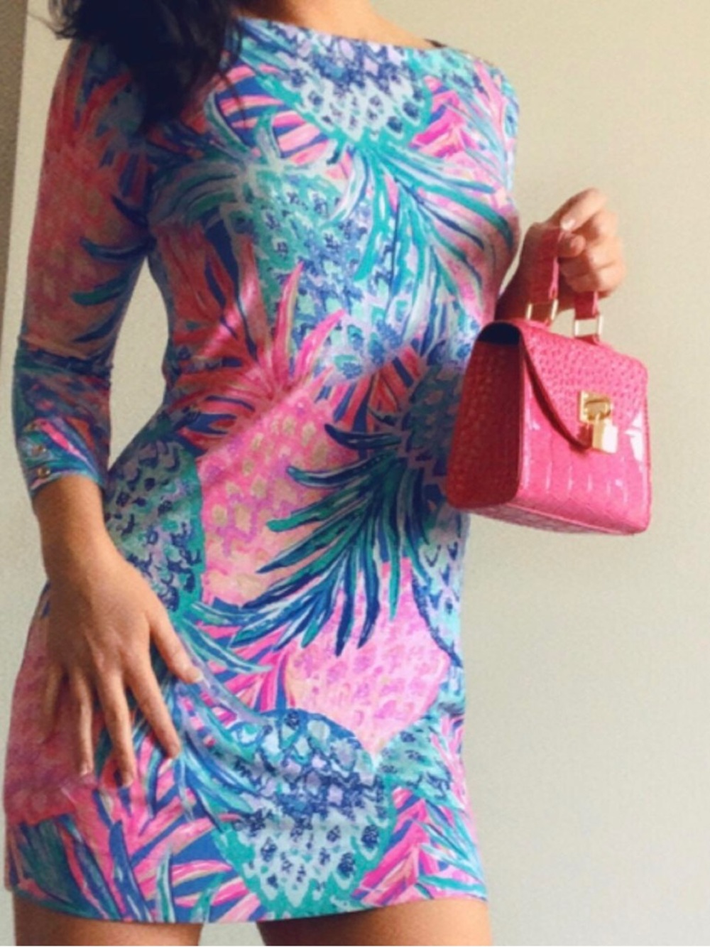 Lilly Pulitzer Multicolor Tropical Print Top in Pink, Teal & Navy.